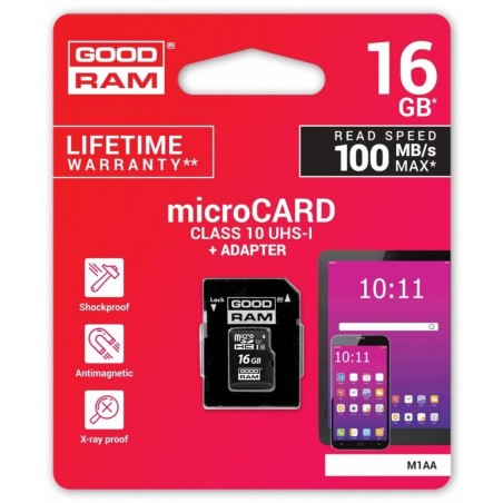 GOODRAM KARTA MICROSDHC 16GB CL10 + ADAPTER