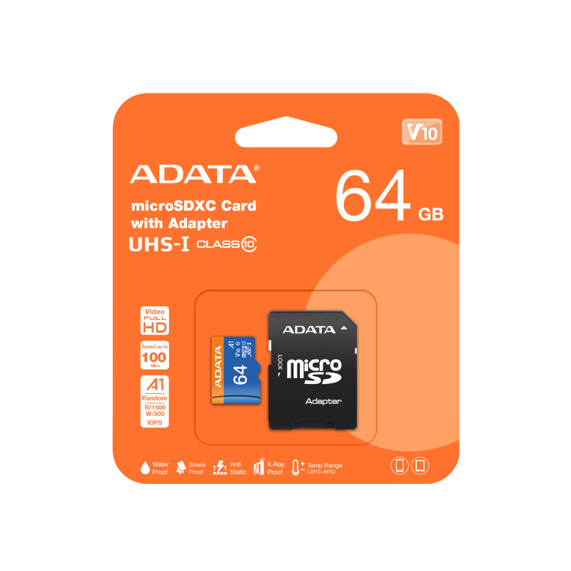 ADATA MICROSD PREMIER 64GB UHS1/CL10/A1+ADAPTER