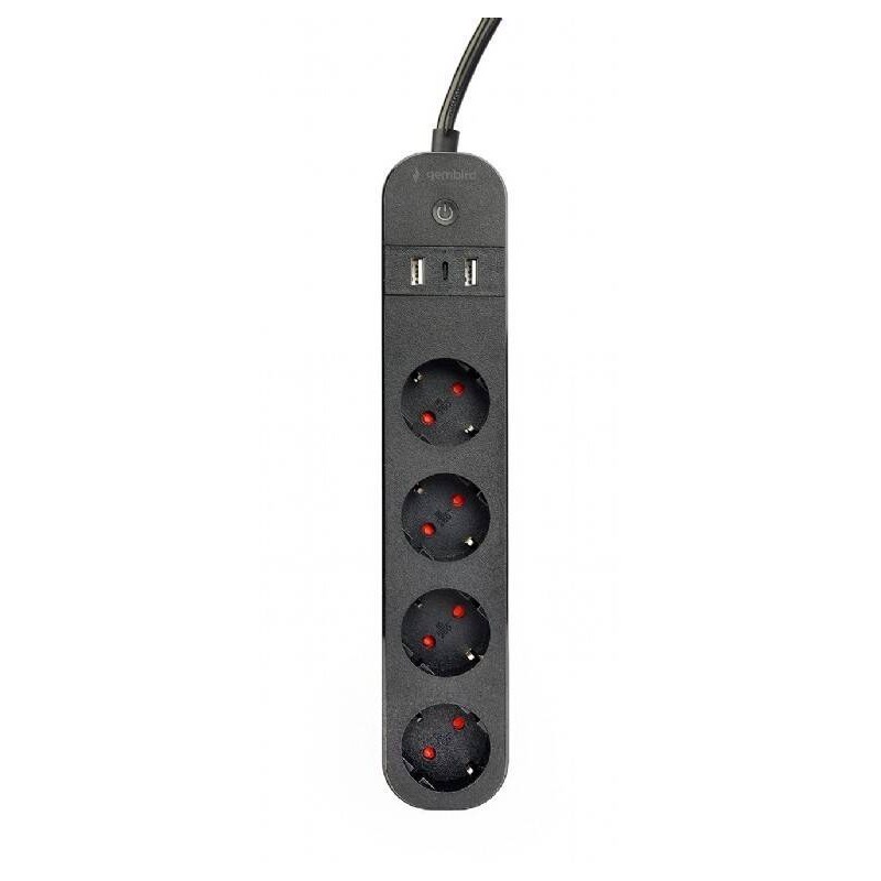 GEMBIRD INTELIGENTNA LISTWA TUYA 4XDE 2XUSB-A 1XUSB-C CZARNA