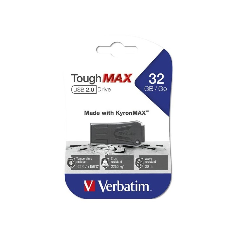 VERBATIM USB FLASH DISK, USB 2.0, 32GB, TOUGHMAX, CZARNY, 49331, USB A, KOMPOZYT KYRONMAX(TM)