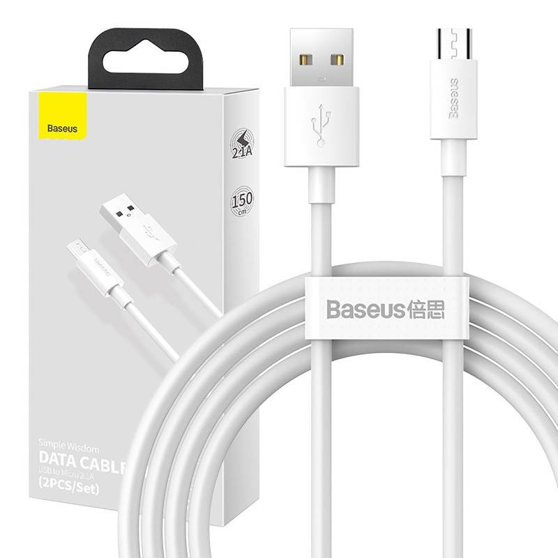 Kabel BASEUS Simple Wisdom USB-A-micro USB 1.5m 2szt. (biały)