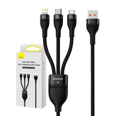 Kabel BASEUS Flash Series USB-C/micro/Lightning 1.2m 100W (czarny)