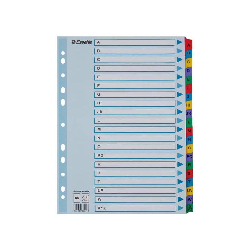 PRZEKŁADKI A-Z A4 ESSELTE MYLAR 100166 MIX KARTON 160G