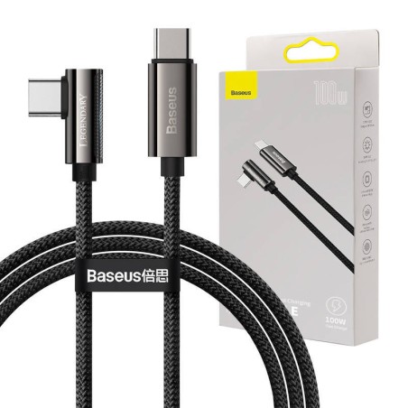 Kabel USB-C do USB-C kątowy Baseus Legend Series, PD, 100W, 1m (czarny)