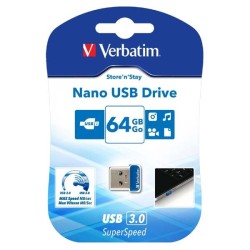 VERBATIM USB FLASH DISK, USB 3.0, 64GB, NANO, STORE N STAY, NIEBIESKI, 98711, USB A