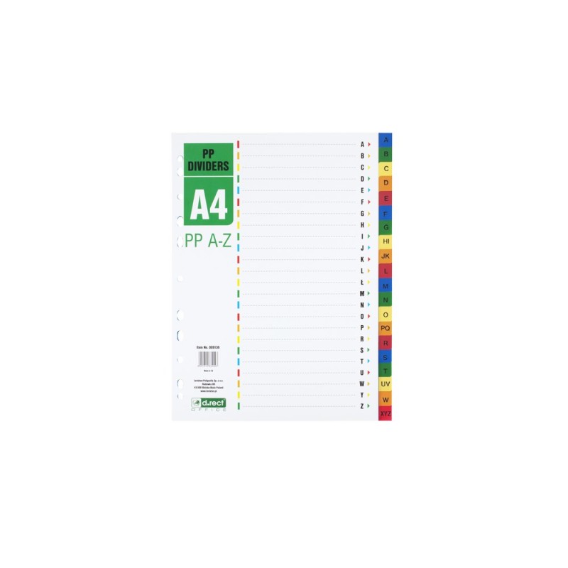 PRZEKŁADKI A-Z A4 D.RECT MIX KOLORÓW PP 20KART