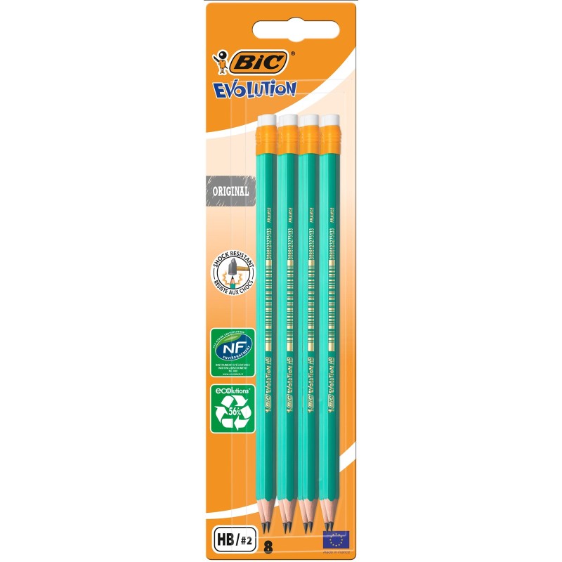 Ołówek ostrzony z gumką bezdrzewny BIC EVOLUTION ORIGINAL 655 HB 8902772 HB blister 8szt