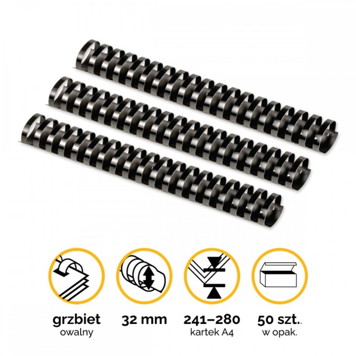 GRZBIET PLASTIKOWY 32MM FELLOWES 5349302 CZARNY 50 SZT