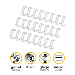 GRZBIET DRUTOWY 8MM FELLOWES 53258 BIAŁY 100 SZT