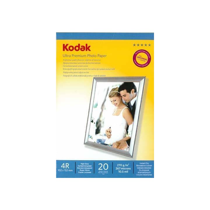 PAPIER FOTOGRAFICZNY BŁYSZCZĄCY HIGH GLOSS KODAK ULTRA PREMIUM PHOTO PAPER 5740-818 10X15 270G 20 ARK.