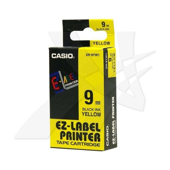 CASIO ORYGINALNY TAŚMA DO DRUKAREK ETYKIET, CASIO, XR-9YW1, CZARNY DRUK/ŻÓŁTY PODKŁAD, NIELAMINOWANY, 8M, 9MM