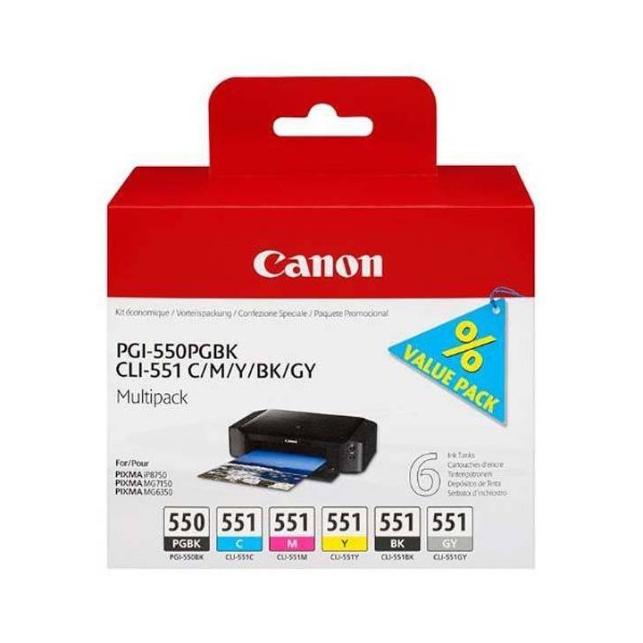 CANON ORYGINALNY INK / TUSZ PGI-550/CLI-551PGBK/C/M/Y/BK/GY MULTIPACK, BLACK/COLOR, 6496B005, CANON PIXMA IP8750, MG7150, MG6350