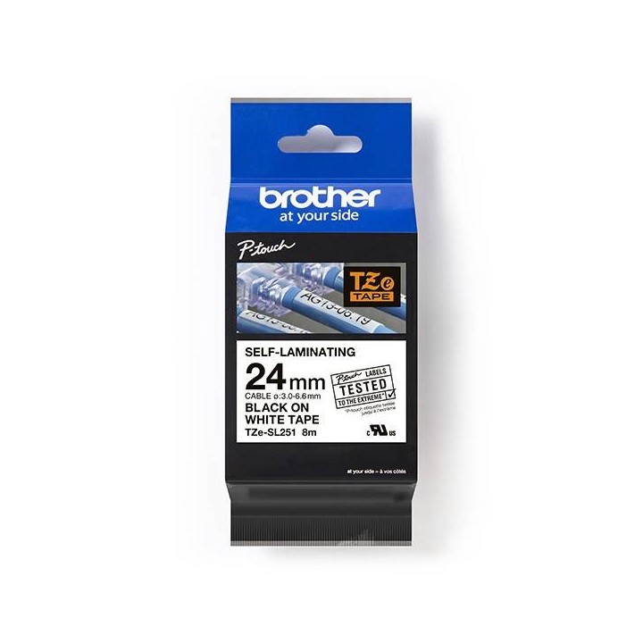 BROTHER ORYGINALNY TAŚMA DO DRUKAREK ETYKIET, BROTHER, TZE-SL251, CZARNY DRUK/BIAŁY PODKŁAD, LAMINOWANE, 8M, 24MM