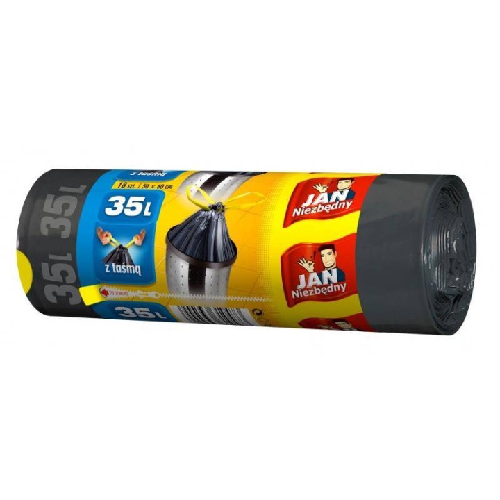 WORKI HDPE Z TAŚMĄ JAN NIEZBĘDNY 8571025060 CZARNE 35L 18 SZT