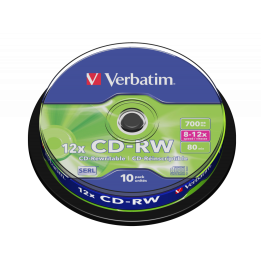 PŁYTA CD-RW 700MB 12X VERBATIM DATALIFE PLUS 43480 CAKE 10 SZT.