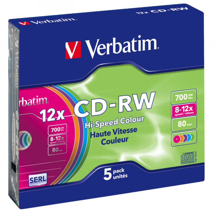 PŁYTA CD-RW 700MB 12X VERBATIM DATALIFE PLUS 43167 SLIM 5 SZT.