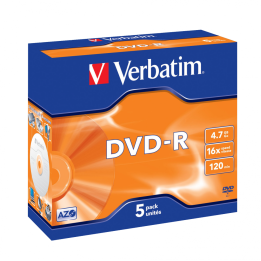 VERBATIM DVD-R, 43519, DATALIFE PLUS, 5-PACK, 4.7GB, 16X, 12CM, GENERAL, ADVANCED AZO+, JEWEL BOX, SCRATCH RESISTANT, BEZ MOŻLIW