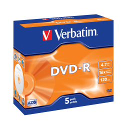 VERBATIM DVD-R, 43519, DATALIFE PLUS, 5-PACK, 4.7GB, 16X, 12CM, GENERAL, ADVANCED AZO+, JEWEL BOX, SCRATCH RESISTANT, BEZ MOŻLIW