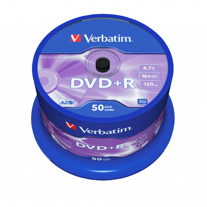 VERBATIM DVD+R, 43550, DATALIFE PLUS, 50-PACK, 4.7GB, 16X, 12CM, GENERAL, ADVANCED AZO+, CAKE BOX, SCRATCH RESISTANT, BEZ MOŻLIW