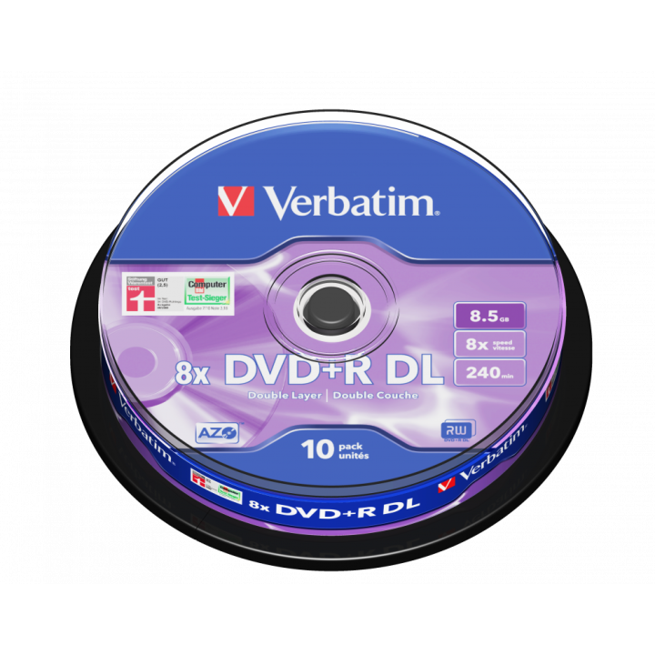 PŁYTA DVD+R 8,5GB 8X VERBATIM DATALIFE PLUS 43666 CAKE 10 SZT.