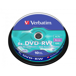 VERBATIM DVD-RW, 43552, DATALIFE PLUS, 10-PACK, 4.7GB, 4X, 12CM, GENERAL, SERL, CAKE BOX, SCRATCH RESISTANT, BEZ MOŻLIWOŚCI NADR