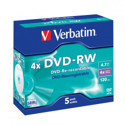 VERBATIM DVD-RW, 43285, DATALIFE PLUS, 5-PACK, 4.7GB, 4X, 12CM, GENERAL, SERL, JEWEL BOX, SCRATCH RESISTANT, BEZ MOŻLIWOŚCI NADR