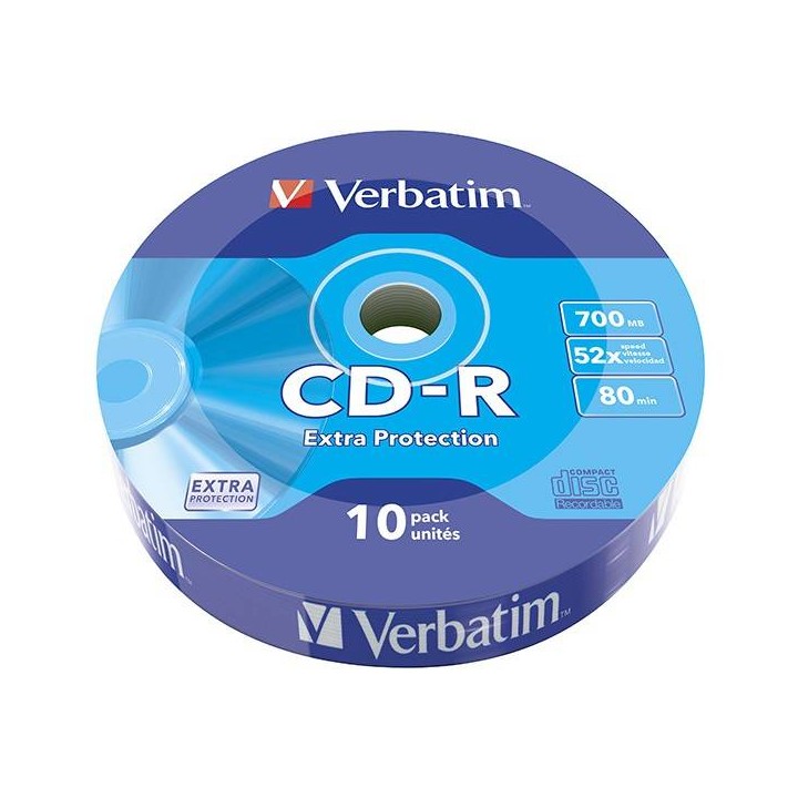 VERBATIM CD-R, 43725, 10-PACK, 700MB, EXTRA PROTECTION, 52X, 80MIN., 12CM, WRAP, STANDARD, DO ARCHIWIZACJI DANYCH