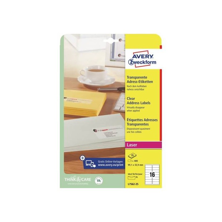 ETYKIETY SAMOPRZYLEPNE 99.1X33.9MM DO ADRESOWANIA AVERY ZWECKFORM L7562-25 BIAŁE 25ARK*16SZT