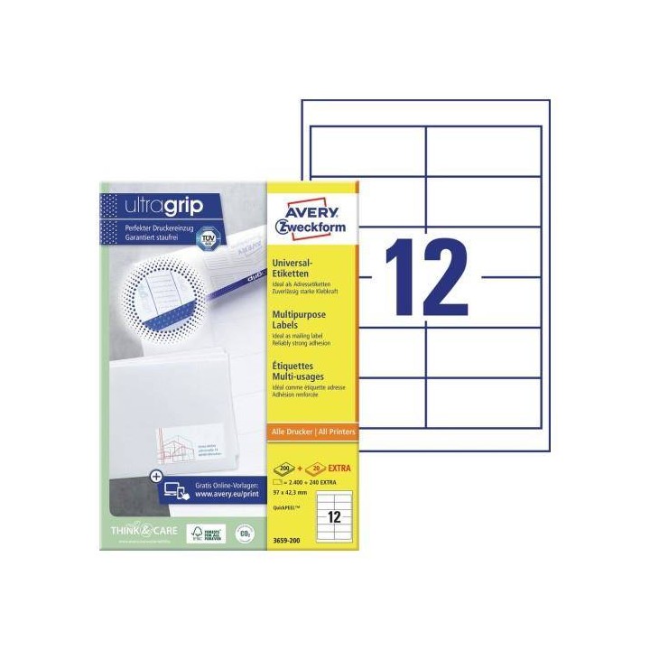 ETYKIETY SAMOPRZYLEPNE 97X42.3MM AVERY ZWECKFORM 3659-200 BIAŁE 220ARK*12SZT