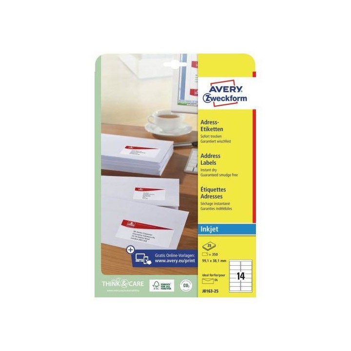 ETYKIETY SAMOPRZYLEPNE 99.1X38.1MM DO ADRESOWANIA AVERY ZWECKFORM TRWAŁE J8163-25 BIAŁE 25ARK*14SZT