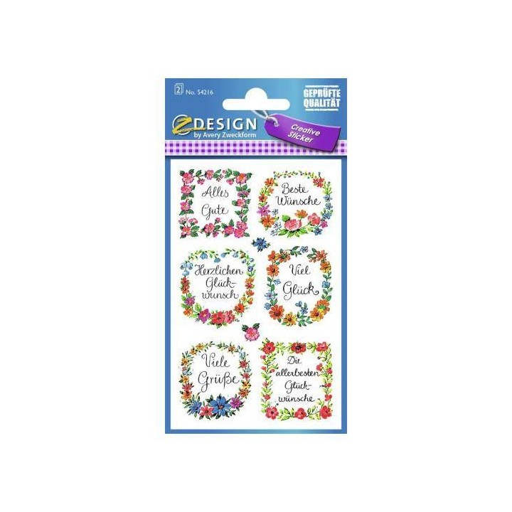 NAKLEJKI ŻYCZENIA PAPIEROWE Z-DESIGN ZWECKFORM 54216 KOLOROWE 2ARK