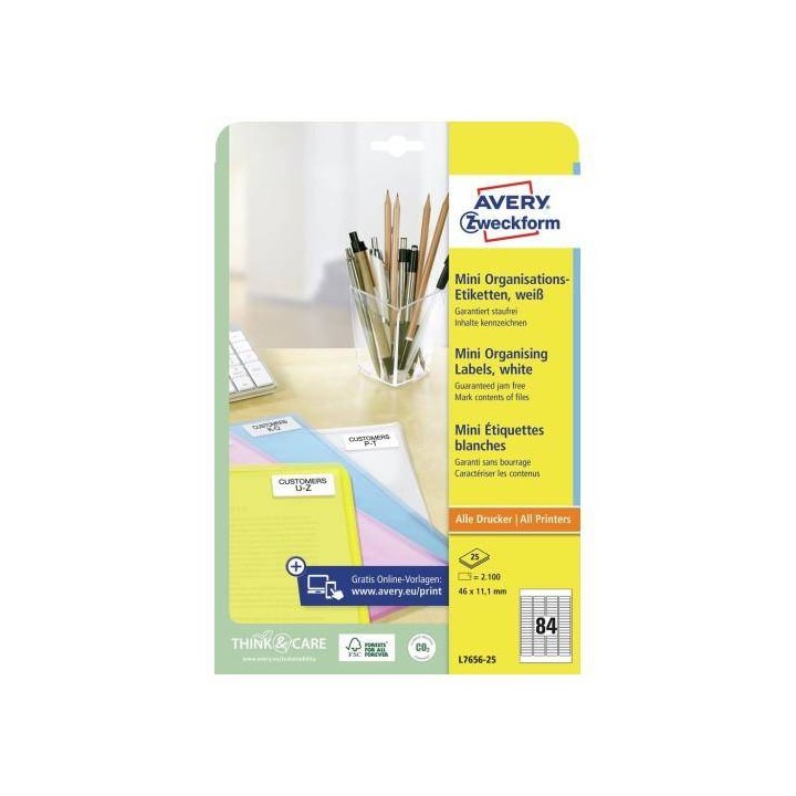 ETYKIETY SAMOPRZYLEPNE 46X11.1MM AVERY ZWECKFORM L7656-25 BIAŁE 25ARK*84SZT