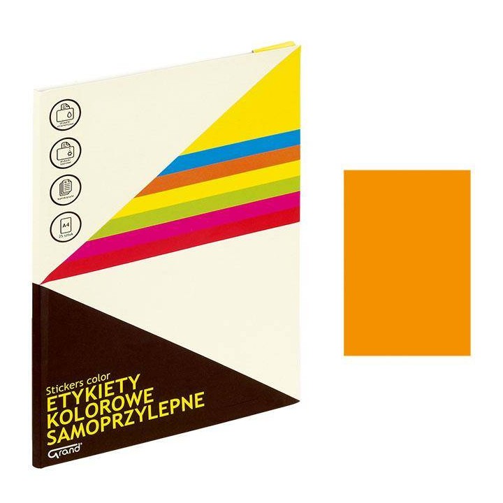 ETYKIETY SAMOPRZYLEPNE 210X297MM GRAND 150-1066 POMARAŃCZOWE 25ARK