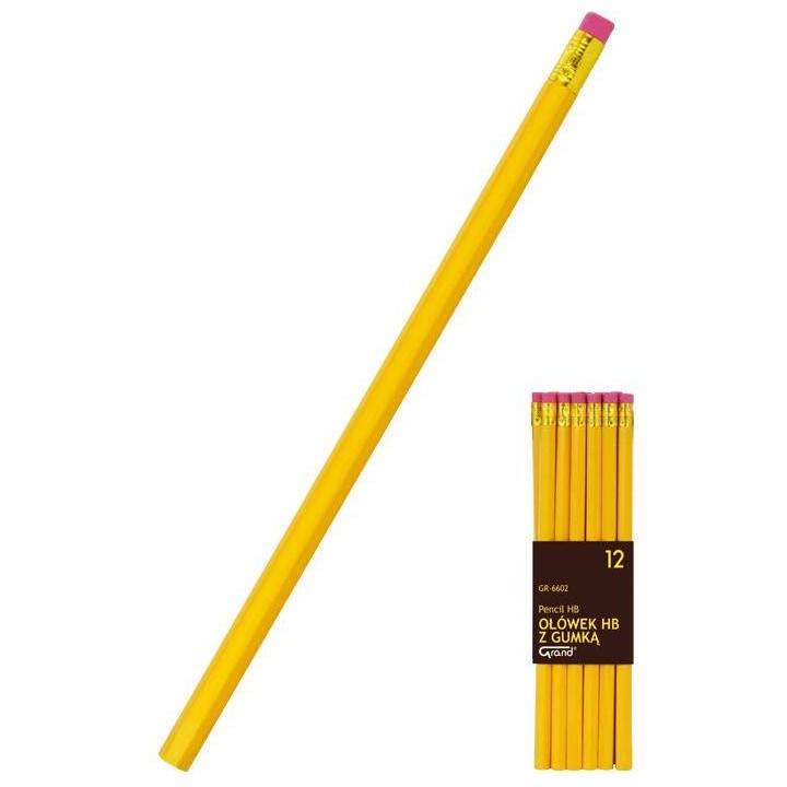 OŁÓWEK Z GUMKĄ GRAND GR-6602 160-1764 ŻÓŁTY HB 12SZT