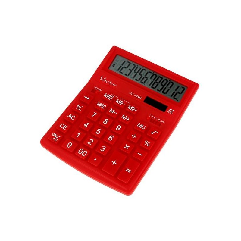 Kalkulator biurowy 200x154x36mm VECTOR KAV VC-444R czerwony solarne+bateria LR44