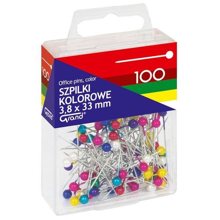 SZPILKI 3.8X33MM GRAND 110-1670 KOLOROWE W POJEMNIKU PLASTIKOWYM 100SZT