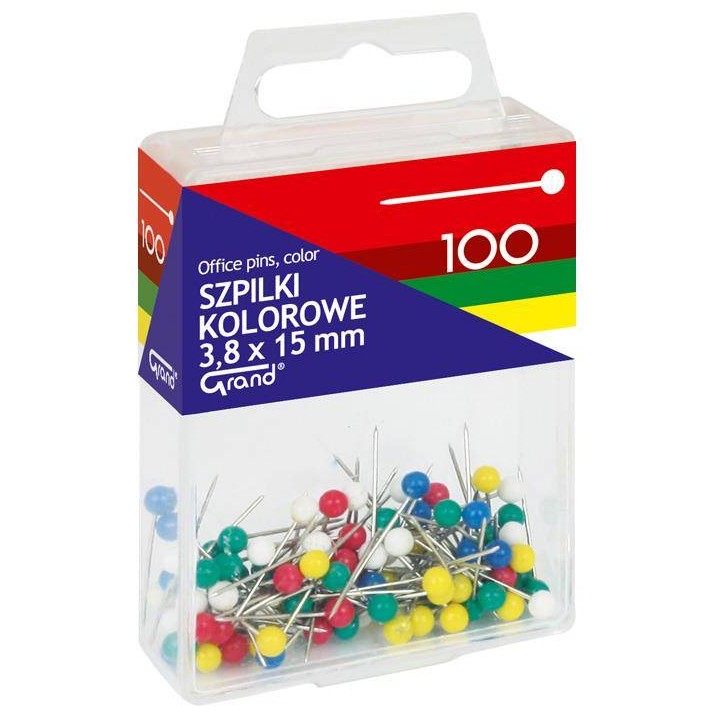 SZPILKI 3.8X15MM GRAND 110-1671 KOLOROWE W POJEMNIKU PLASTIKOWYM 100SZT