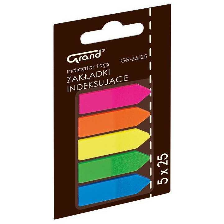 ZAKŁADKI INDEKSUJĄCE FOLIOWE 45X12MM GRAND GR-Z5-25 STRZAŁKI 150-1417 MIX*5 5X25SZT