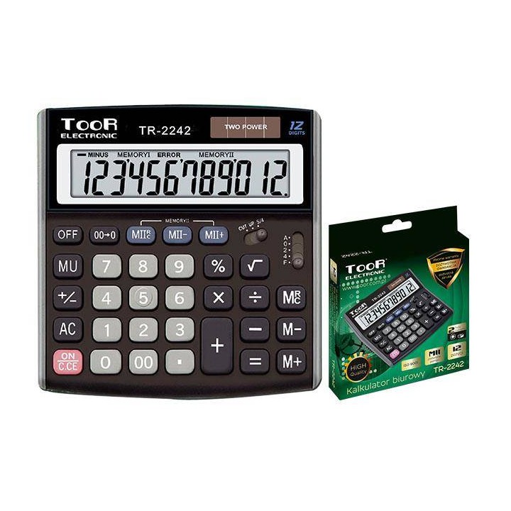 KALKULATOR BIUROWY 12CYFR TOOR ELECTRONIC TR-2242 120-1458 ZASILANIE SOLARNE + BATERIA 145X137X33MM