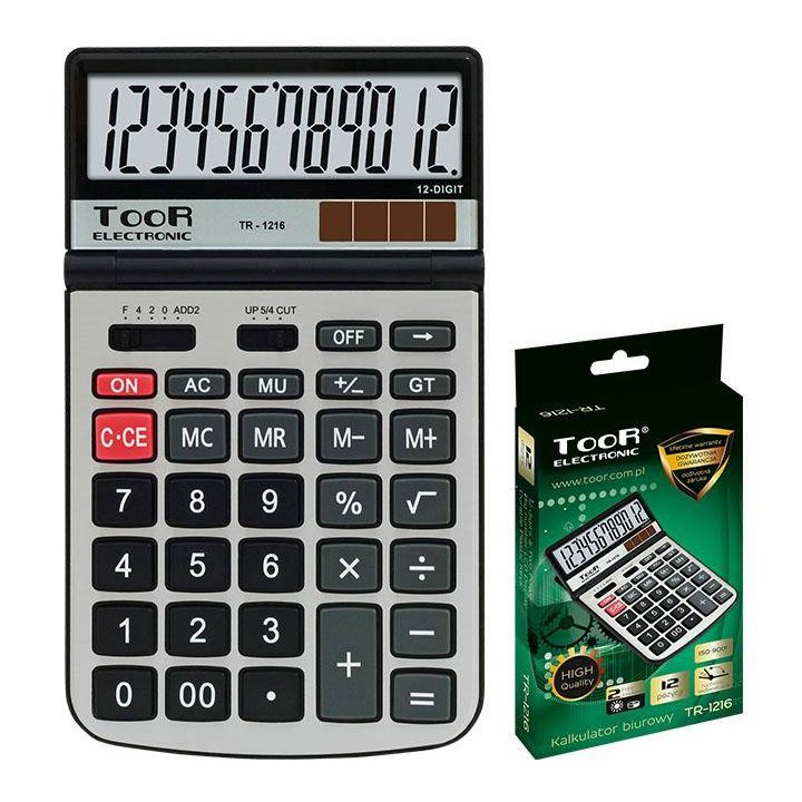 KALKULATOR BIUROWY 12CYFR TOOR ELECTRONIC TR-1216 120-1835 ZASILANIE SOLARNE + BATERIA 186X112X29MM