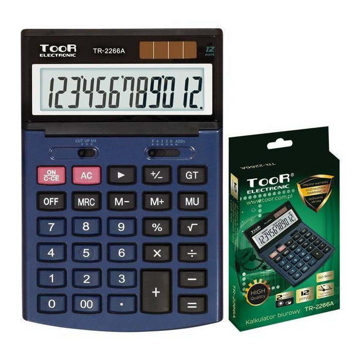 KALKULATOR BIUROWY 12CYFR TOOR ELECTRONIC TR-2266A 120-1456 ZASILANIE SOLARNE + BATERIA 194X129X31MM