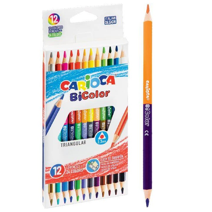 KREDKI OŁÓWKOWE DWUSTRONNE TRÓJKĄTNE CARIOCA 42991 BICOLOR 160-2214 24KOL 12SZT