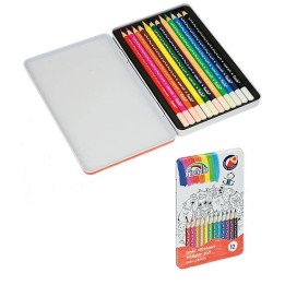 KREDKI OŁÓWKOWE TRÓJKĄTNE FIORELLO SUPER SOFT 170-2425 12KOL METALOWE ETUI
