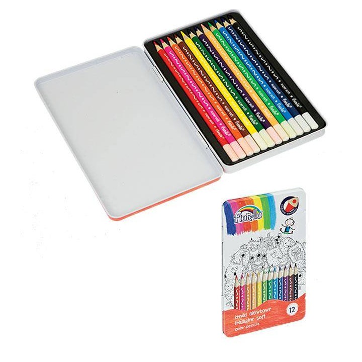 KREDKI OŁÓWKOWE TRÓJKĄTNE FIORELLO SUPER SOFT 170-2425 12KOL METALOWE ETUI