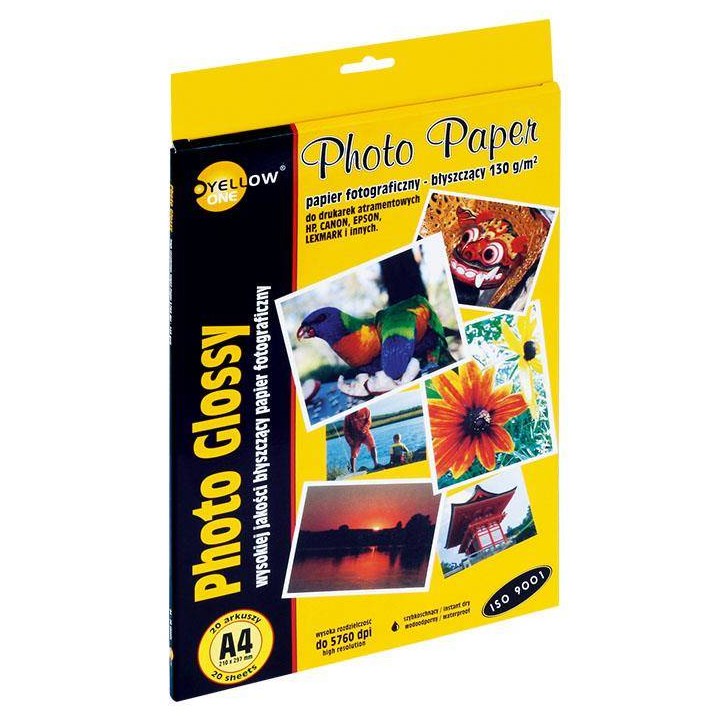 PAPIER FOTOGRAFICZNY BŁYSZCZĄCY YELLOW ONE 4G130 150-1177 A4 130G 20ARK