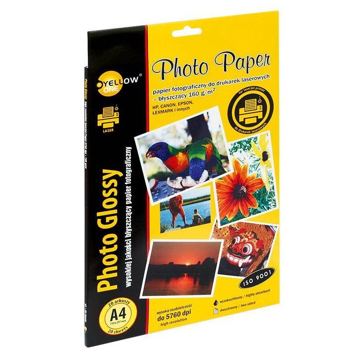 PAPIER FOTOGRAFICZNY BŁYSZCZĄCY DWUSTRONNY YELLOW ONE L4G160 LASER 150-1377 A4 160G 20ARK