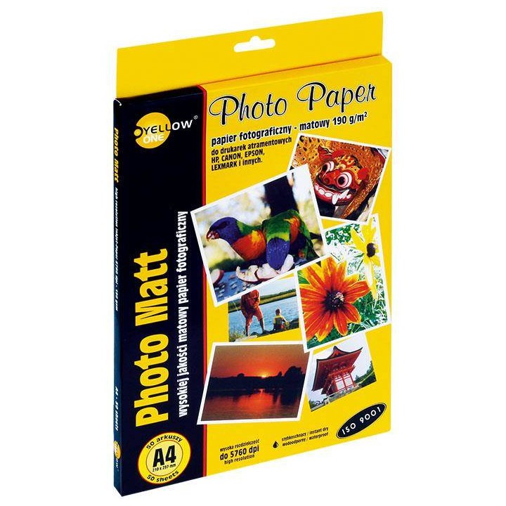 PAPIER FOTOGRAFICZNY MATOWY YELLOW ONE 4M190 150-1180 A4 190G 50ARK