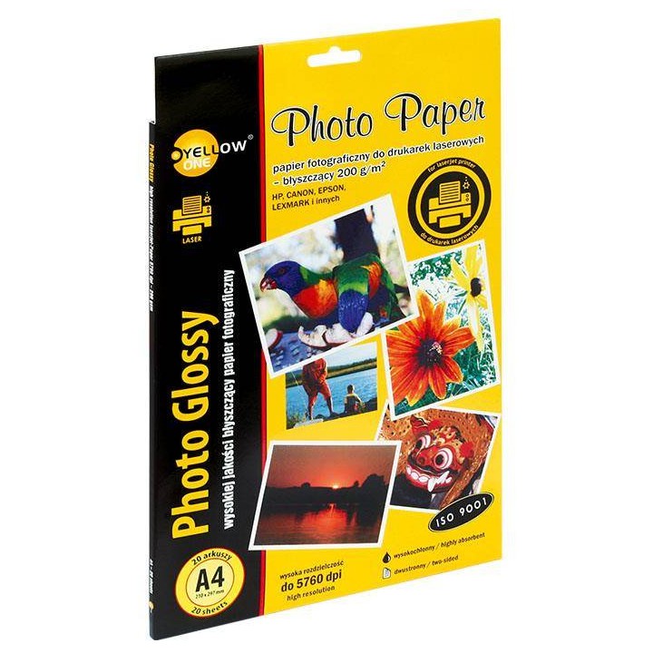 PAPIER FOTOGRAFICZNY BŁYSZCZĄCY DWUSTRONNY YELLOW ONE L4G200 LASER 150-1378 A4 200G 20ARK