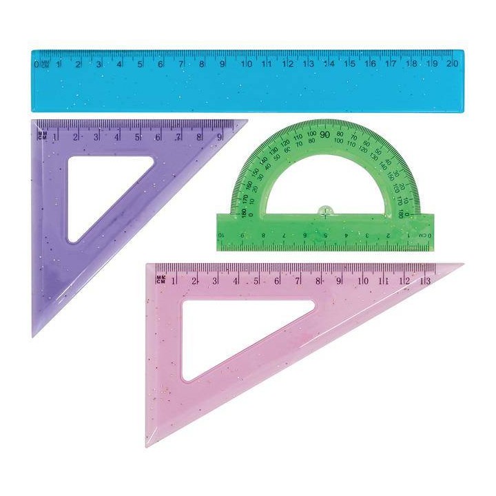 KOMPLET GEOMETRYCZNY LINIJKA 20CM EKIERKA 9,5CM GRAND GR-032 130-1024 EKIERKA 13,5CM KĄTOMIERZ 10CM