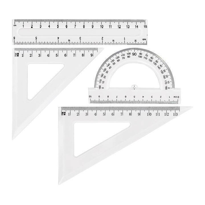 KOMPLET GEOMETRYCZNY LINIJKA 15CM EKIERKA*2 GRAND GR-031T 130-1640 KĄTOMIERZ Z LINIJKĄ
